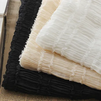 Nový Úsek Šifón Prúžok Vrások Háčik Vyšívané Textílie Micro-Transparentný Tyl Textílie Pre Svadobné Šaty, Oblečenie Textílie