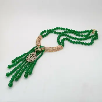 Nový štýl 2strands zeleného kameňa strapec náhrdelník micro vložkou zirkón príslušenstvo spona dlho 50-53 cm módne šperky