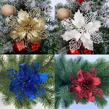 Ozdoby na vianočný Stromček Lesk Umelé Kvety, Vianoce, Vianočné Ozdoby, Kvety pre Vianočný strom Dekorácie NOVÉ