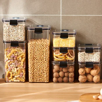 Skladovanie potravín kuchynské nádoby - Bulk zrna plastové škatule, plechovky s vrchnákmi, kuchyňa organizátori pre domácnosť skladovanie potravín izieb