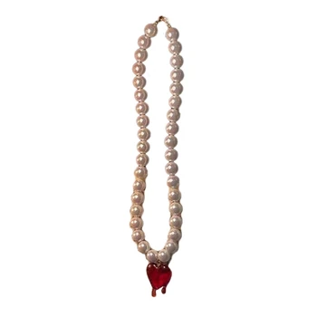 Sladké Srdce Perlový Náhrdelník kľúčnu kosť Reťaze pre Ženy, Dievča, Šperky Svadobný Dar E0BE