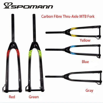 SPOMANN Full Carbon Fiber Horský Bicykel Predné Vidlice Thru-Nápravy, Kotúčové Brzdy Rovno Trubice Taper Trubice Pevný MTB Vidlica