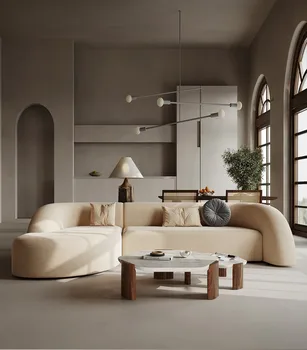 Textílie gauč, rodinné obývacia izba, veľká a malá jednotka v tvare pohovky, dizajnový, krém štýl noble princess zakrivené gauč