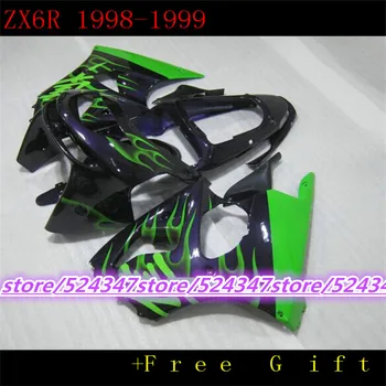 Trh hot predaj výrobcov ZX - 6 r 98-99 Pre kawasaki ninja ZX6R hladké atrament čierny motocykel kapotáže tyrkysových plameňa