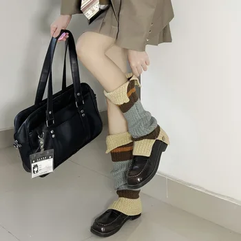Vintage Ženy Pletené Leg Warmers Zimné Tlačidlo Kórea Harajuku Horúce Dievča, Japonská Kontrast Farieb Hromadu Vlny Dlhé Ponožky Nohu Zahŕňa