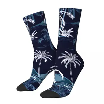 Vtipné Blázon Ponožky pre Mužov Aloha Monotónna Modrá Bezšvíkové Vintage Trópoch Vzor Kvality Vzor Vytlačené Posádky Ponožky Bezšvíkové Darček
