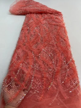 Čipky Textílie Korálkové Sekvencia 5 Metrov Vysokej Kvality Francúzsky Čistý Šitie Luxusných Ručne Crystal Korálky Lesk Afriky Sequin Tylu