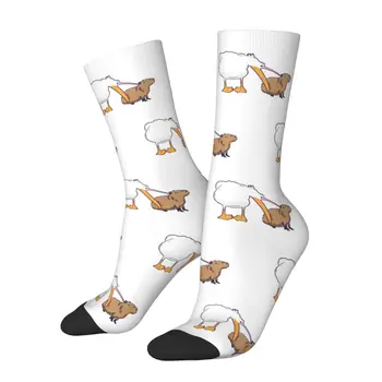 Šťastný pánske Ponožky Pelican Vintage Capybara Zvierat Street Štýl Crazy Posádky Ponožky Darček Vzor Vytlačené