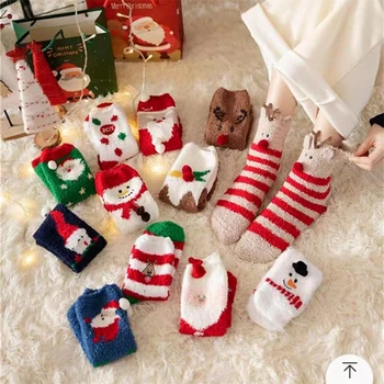 Ženské Štýle Vianoc Coral Fleece Zásoby 1 Páry Cartoon Santa Claus Sockings Roztomilý Tvor Pár Ponožka Odevné Doplnky