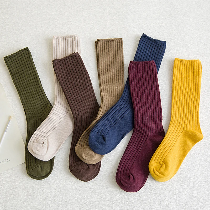 1 Pár Retro Ženy Bavlna Voľné Ponožky Jeseň Zima Pletenie Farbou Dlhé Čierne, Ružové Kórejský Japonský Študent Dievčatá Pančuchy