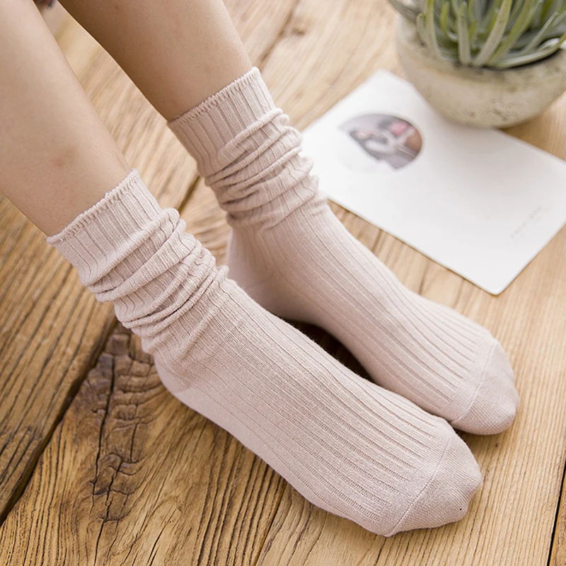 1 Pár Retro Ženy Bavlna Voľné Ponožky Jeseň Zima Pletenie Farbou Dlhé Čierne, Ružové Kórejský Japonský Študent Dievčatá Pančuchy