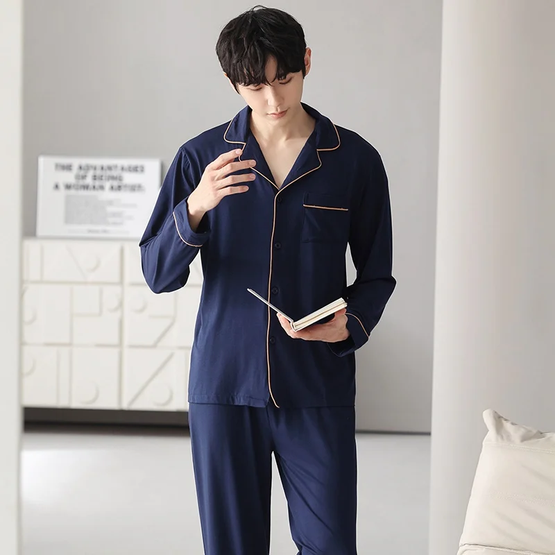 2023 Jeseň Zima Dlhý Rukáv Modal Pajama Súpravy pre Mužov kórejský Voľné Sleepwear Pyžamo Muž Salónik oblečenie pre voľný čas Doma Oblečenie Oblečenie