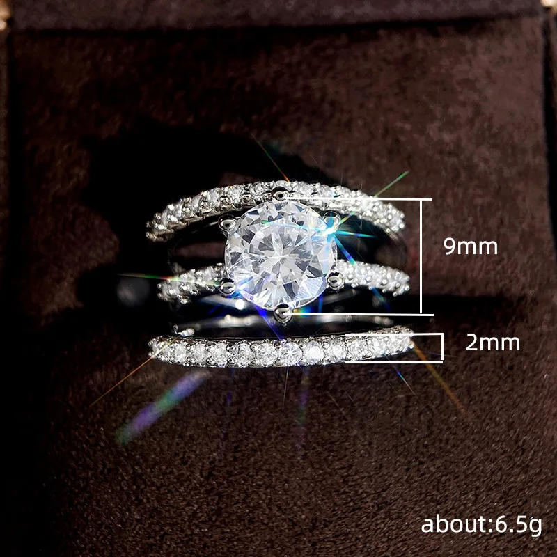 3pc Okrúhly Zirkón Crystal Drahokamu Prstene Pre Ženy Zapojenie Svadobný Prsteň Vintage Šperky Darček Bague