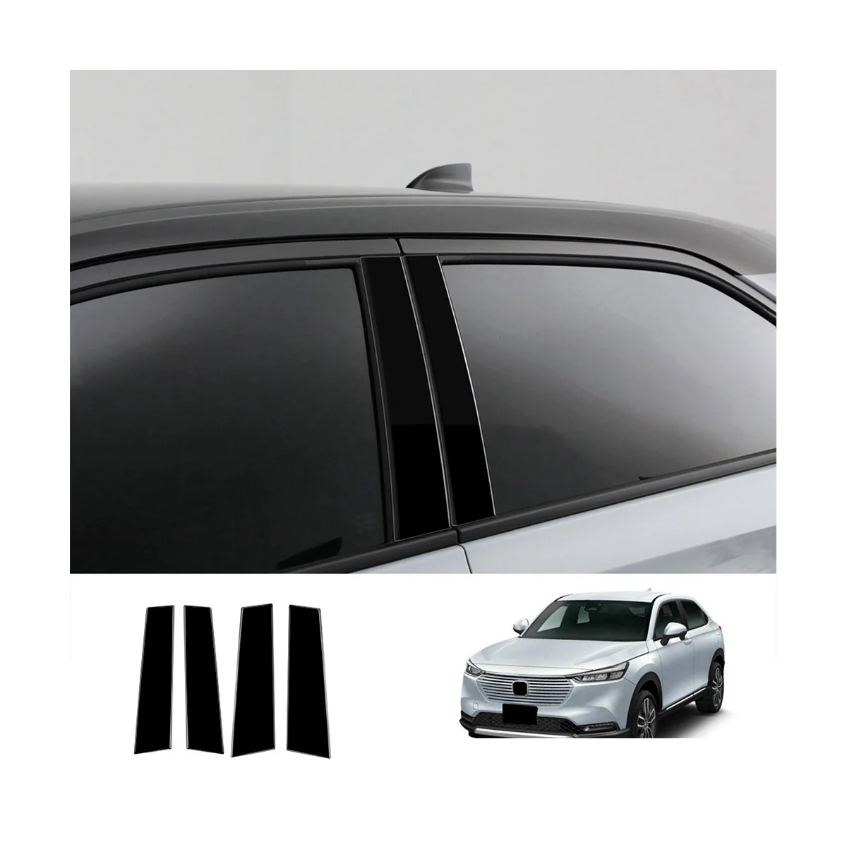 Auto Okná Dvere Stĺpci B Piliere Post Kryt Výbava pre Honda HRV 2022 2023 Zrkadlový Efekt Nálepky Bright Black