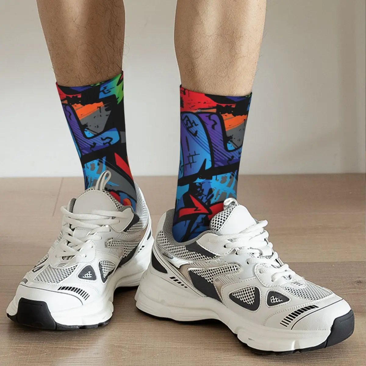 Blázon Ponožky pre Mužov Abstraktné Svetlé Graffiti Vzor Tehly Hip Hop Vintage Vzor Vytlačené Chlapci Posádky Ponožky Novosti Darček