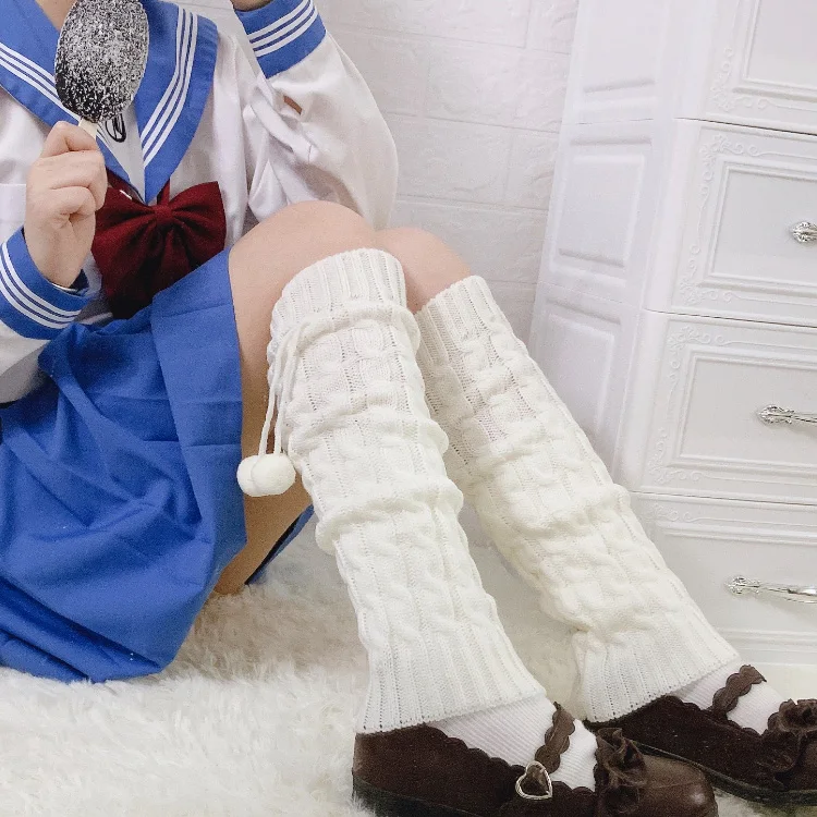 Japonský štýl JK Ponožky Kožušiny Loptu Vlnená Priadza Ponožky Bublina Ponožky Všetky-Zápas Koleno Študentov Warm-Vedenie Lolita Nohy Ponožka Ženy