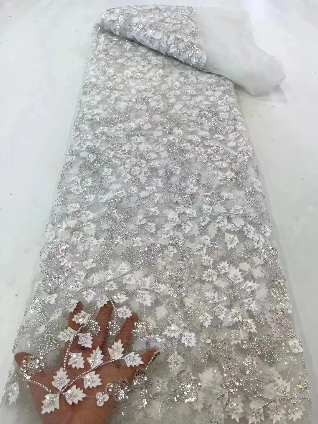 Perlové Tylu Čipky Tkaniny Na Spoločenské Šaty 5 Metrov 2023 Vysokej Kvality Ťažké Ručné Crystal Korálky, Čierna Nigéria Sequined Oka