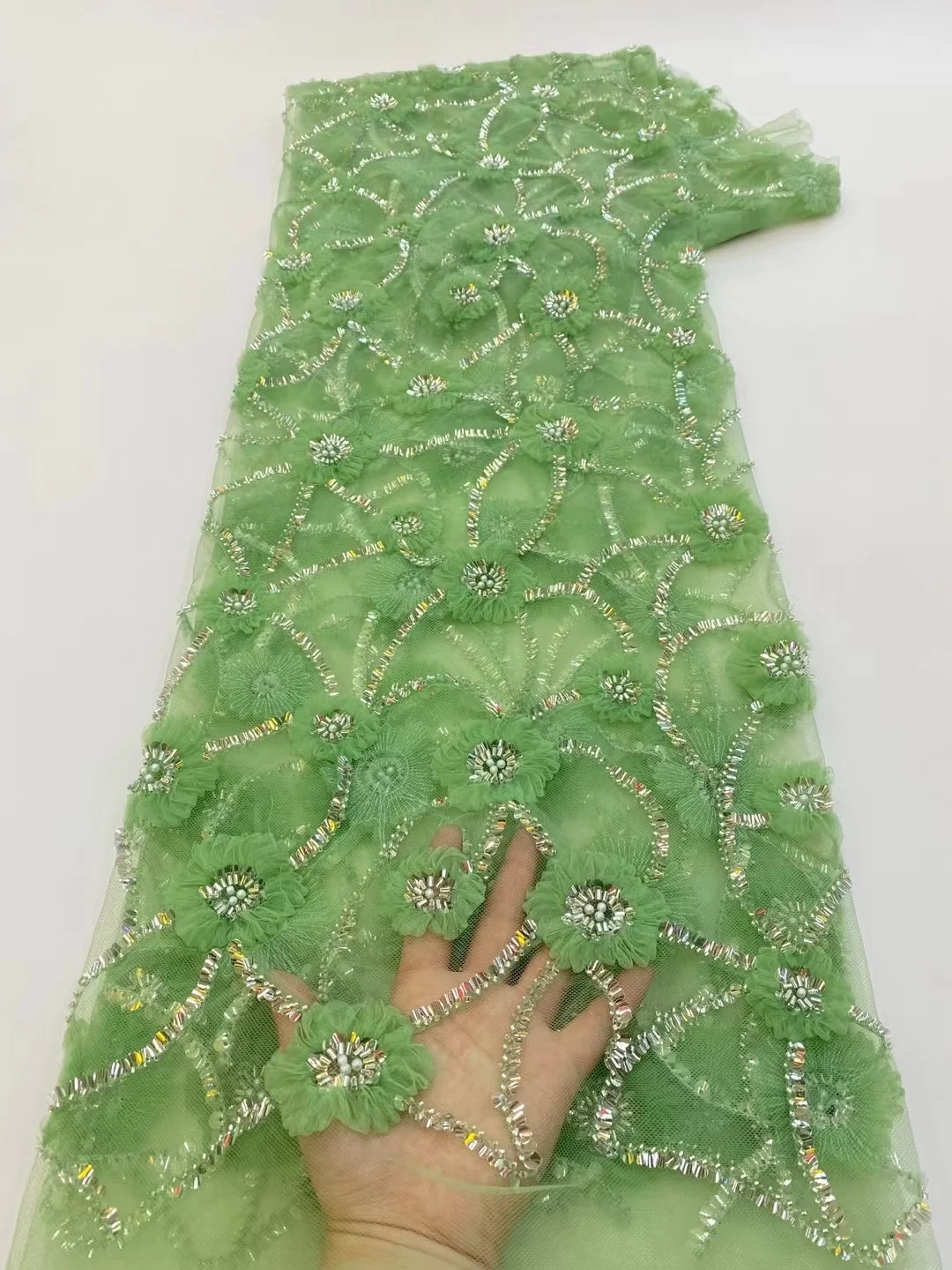 Perlové Čipky Textílie Luxusné Nový Príchod Vysokej Kvality 2023 Francúzsky Sequin Tylu Oka Biele Svadobné Lesk Postupnosť Čisté Krištáľovo Korálky