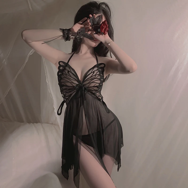 Sexy Nahé Cúval dámske Pyžamo Pokušenie Oka Pohľadu Motýľ Sklzu Šaty Nightgown Transparentné Tangá Pajama Oblek