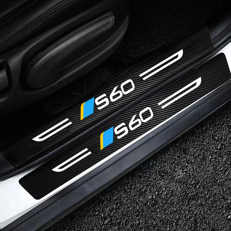Uhlíkových Vlákien pre Volvo S60 Logo Auta Prah Dverí Šúchať Doska Obtlačky zadné dvere Parapetné Nepremokavé Nálepky Pásy Auto Styling