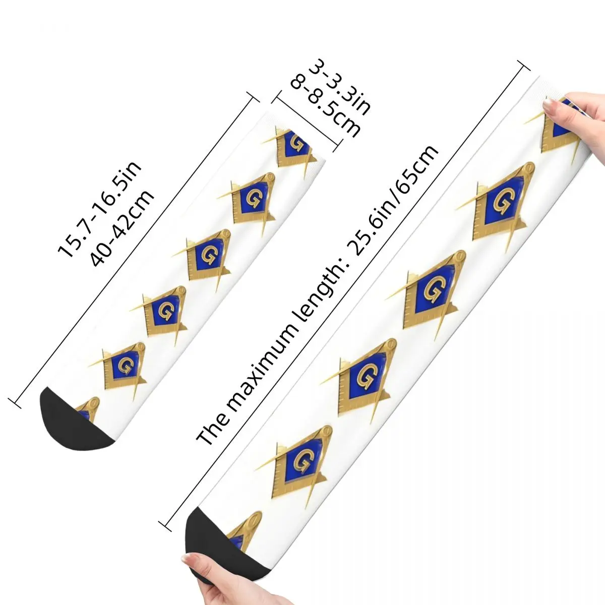Vtipné pánske Ponožky Freemason Zlato Námestí Kompas Bielom Pozadí Slobodomurárstva Vintage Harajuku Novinka Posádky Ponožky Darček Vzor Vytlačené