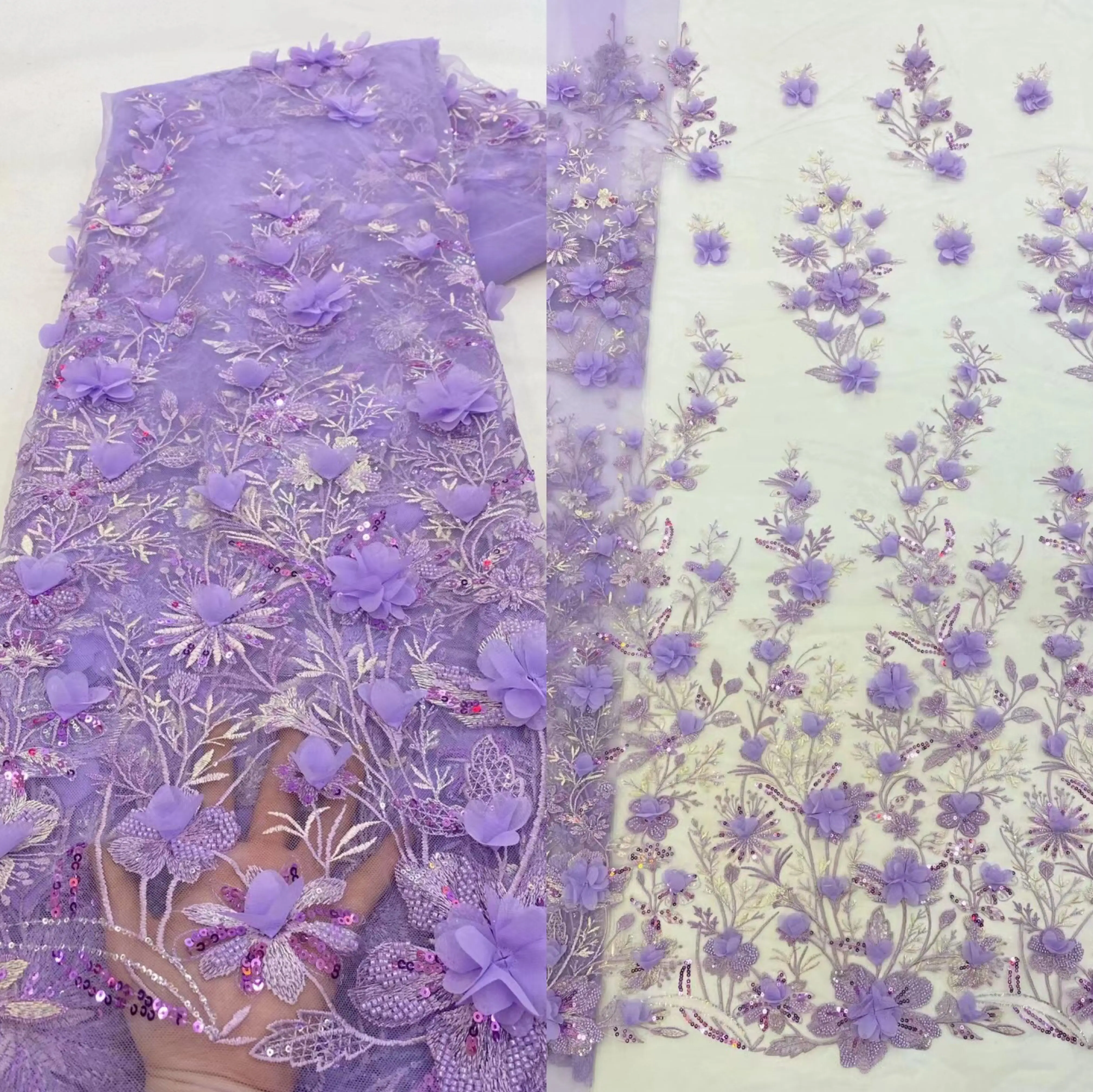 Vysoká Kvalita Nigérijský 3D kvet Tylu Čipky Textílie L-1302841 Korálkové flitrami Oka Afriky Čipky Textílie Nevesta francúzsky Čistý Čipky Textílie