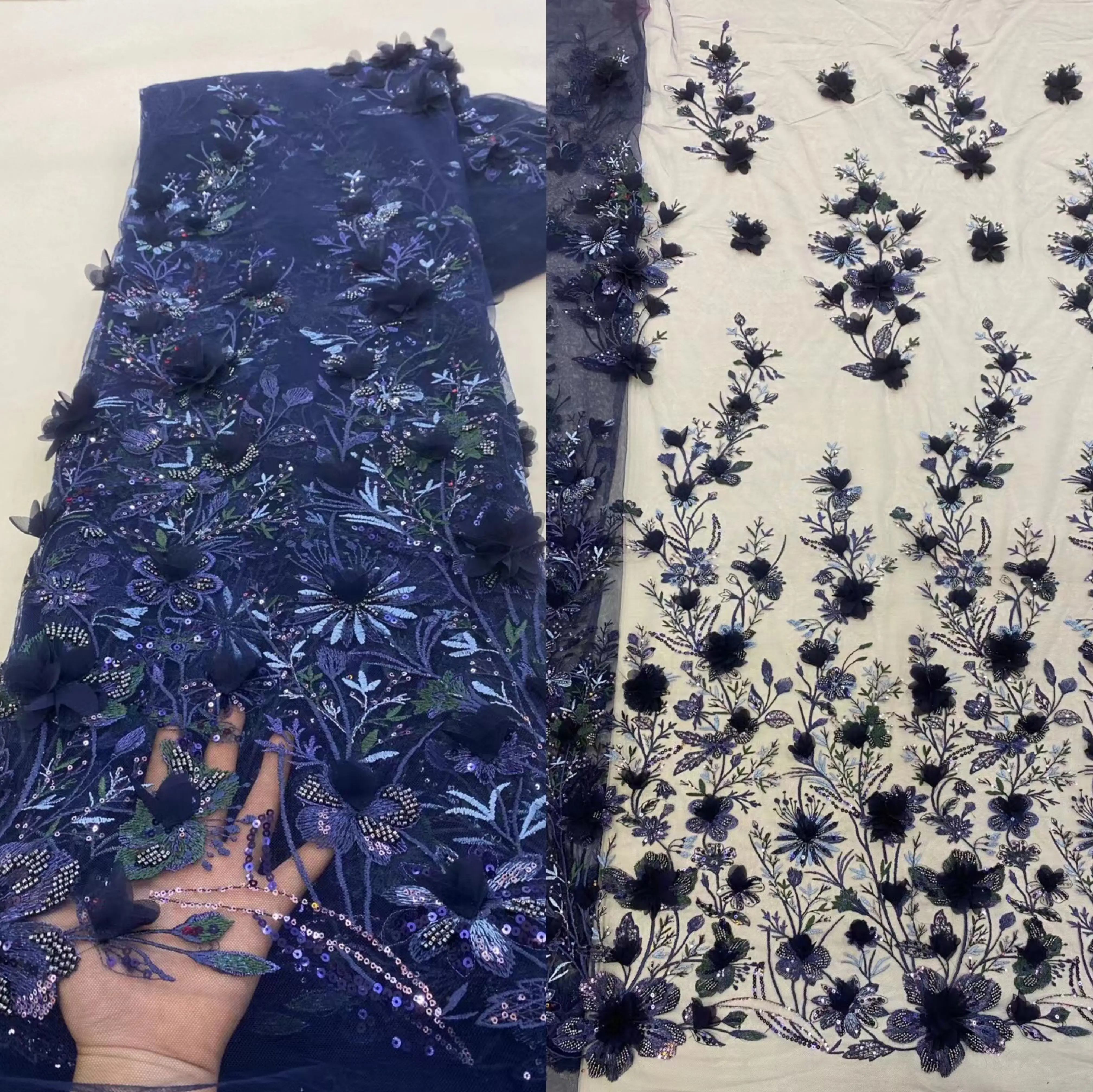 Vysoká Kvalita Nigérijský 3D kvet Tylu Čipky Textílie L-1302841 Korálkové flitrami Oka Afriky Čipky Textílie Nevesta francúzsky Čistý Čipky Textílie