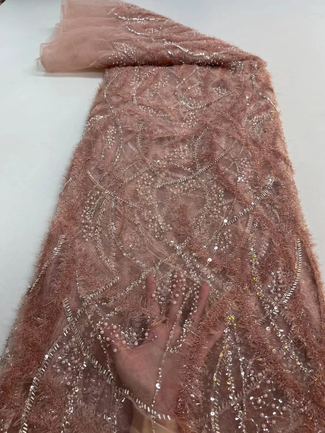 Čipky Textílie Korálkové Sekvencia 5 Metrov Vysokej Kvality Francúzsky Čistý Šitie Luxusných Ručne Crystal Korálky Lesk Afriky Sequin Tylu